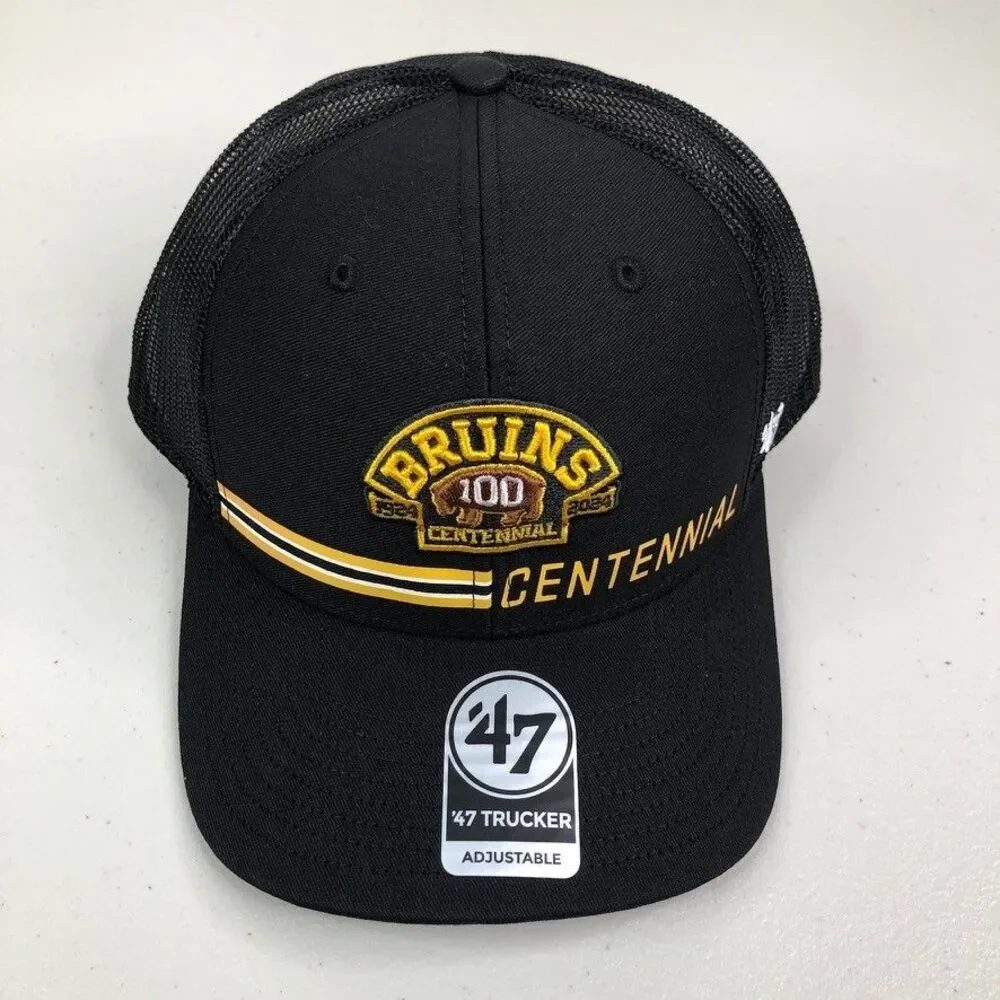 Boston Bruins Hat 47 Adjustable Snapback‎ Trucker Cap Centennial 100th Black New